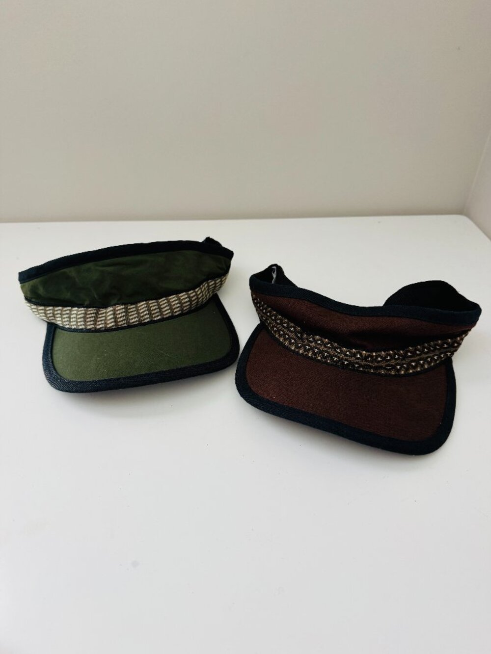 Kavu Pair of Visors Green Nylon Brown Canvas Adjustable Made in USA